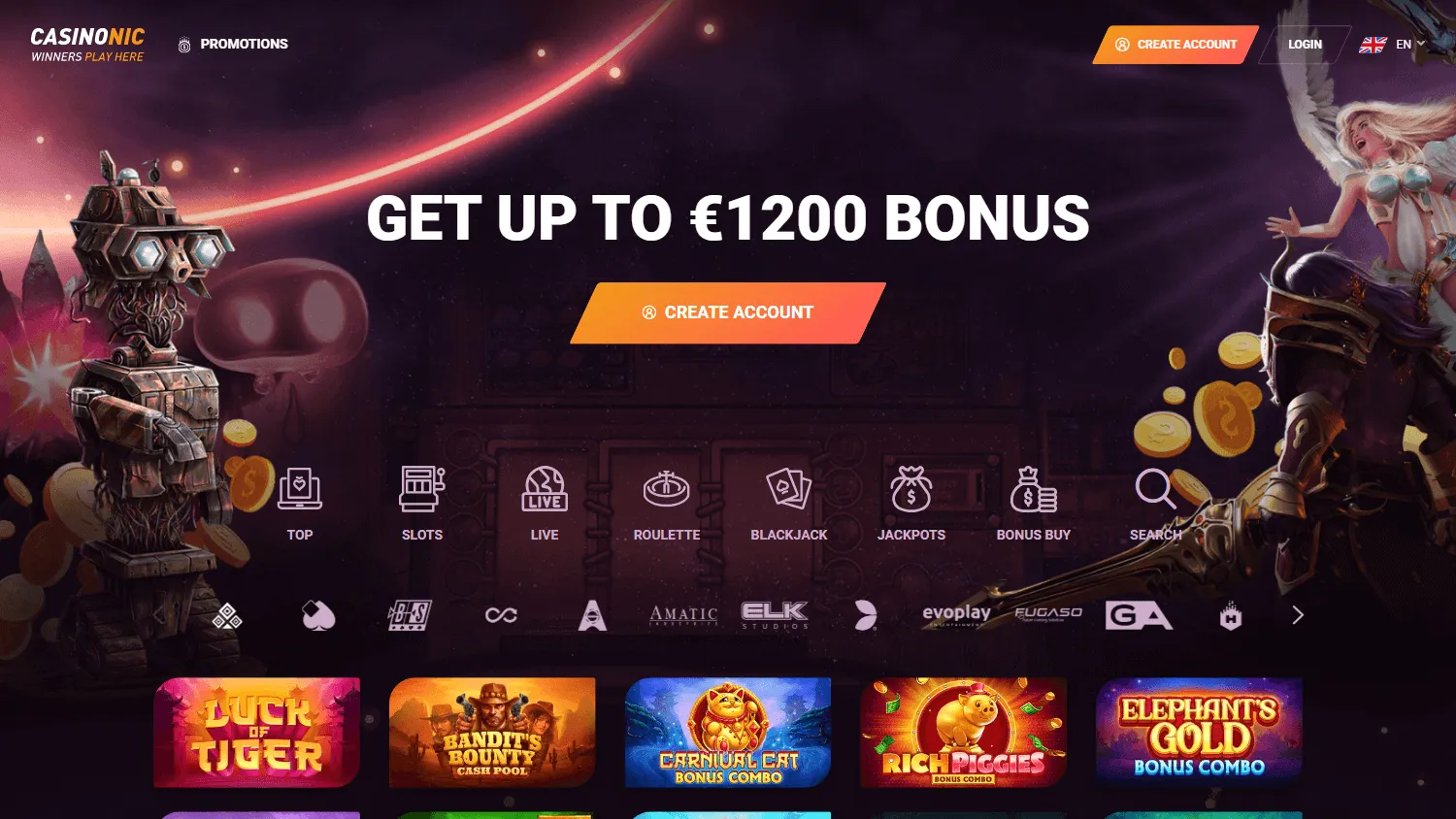 Casinonic Casino home screen on desktop